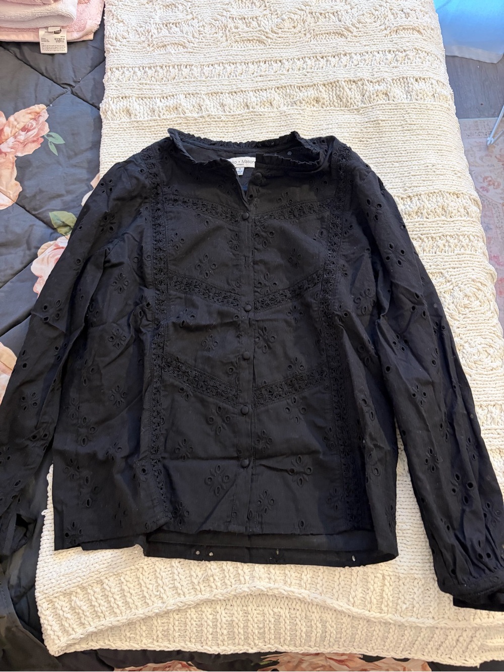 Women’s Black Eyelet Button-Down Top